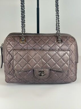 Authentic Python Chanel Metallic Large Shoulder Bag